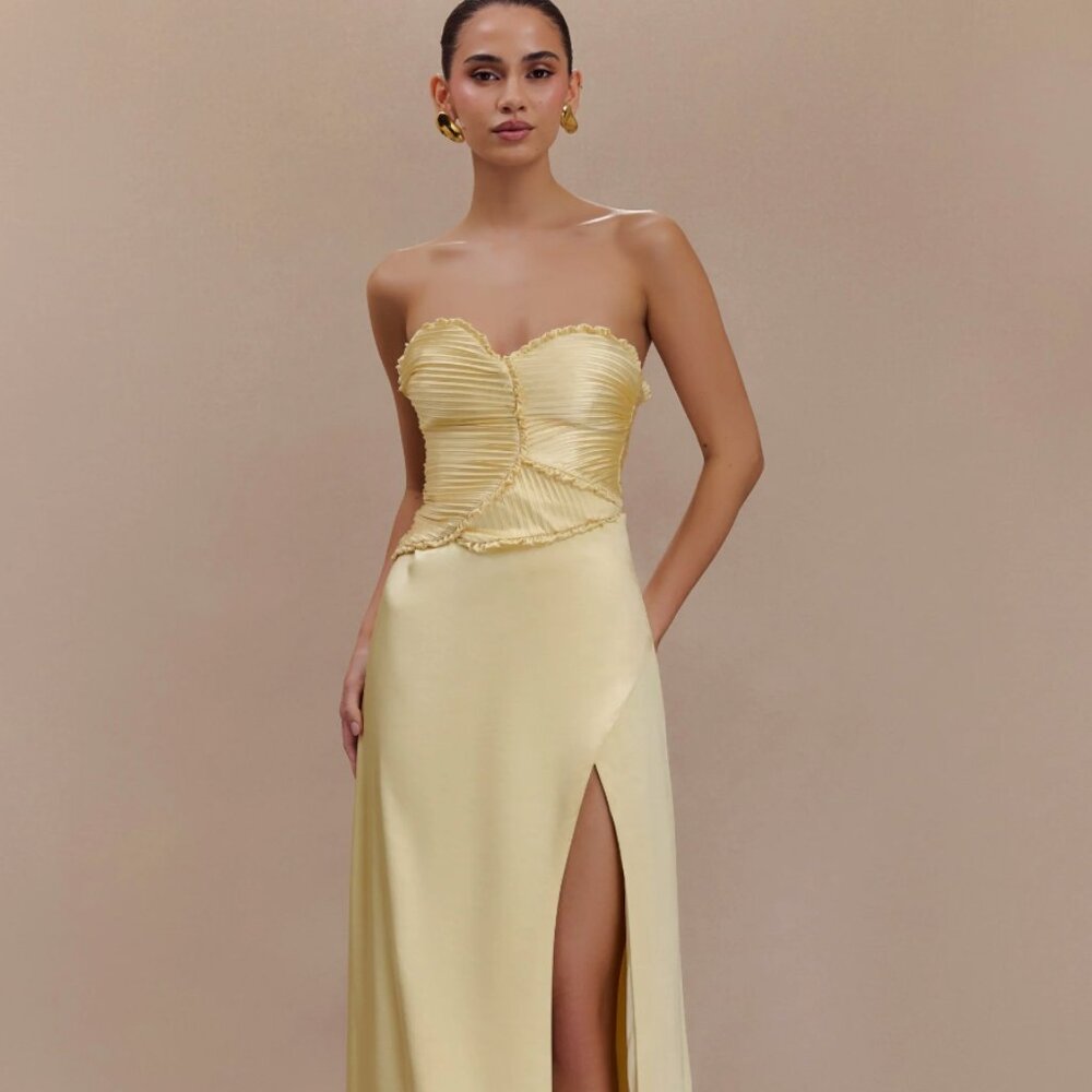 Meshki Larissa Satin Maxi Dress in Lemon Yellow